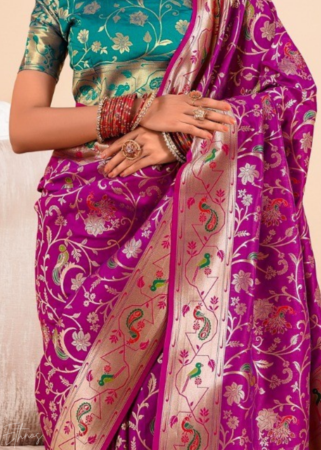 Royal Plum Menagerie Paithani Silk Saree