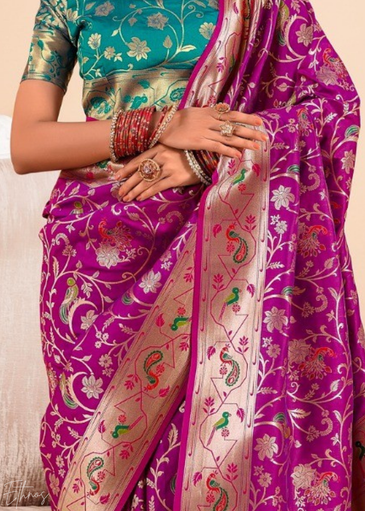 Royal Plum Menagerie Paithani Silk Saree