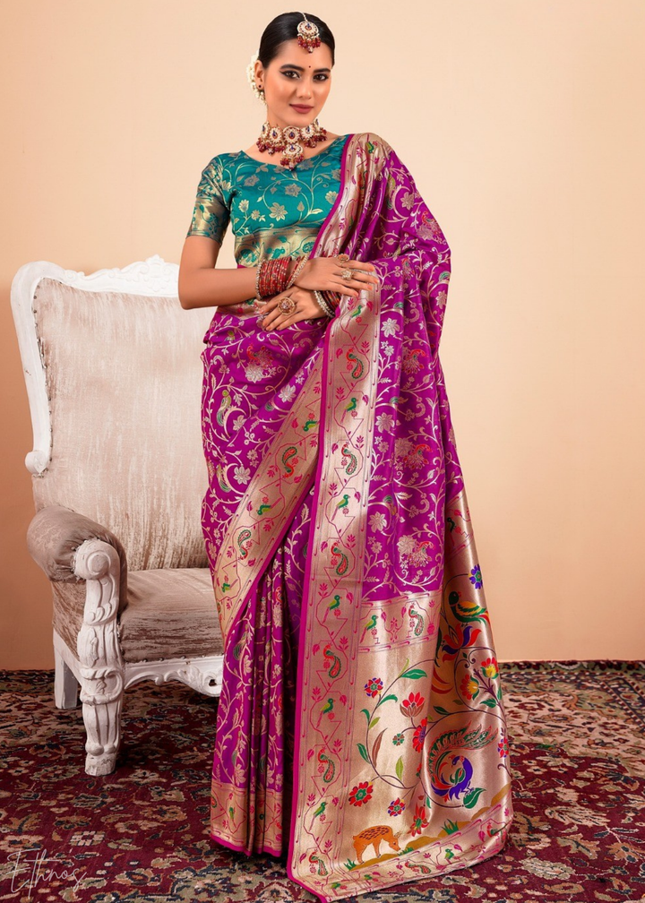 Royal Plum Menagerie Paithani Silk Saree