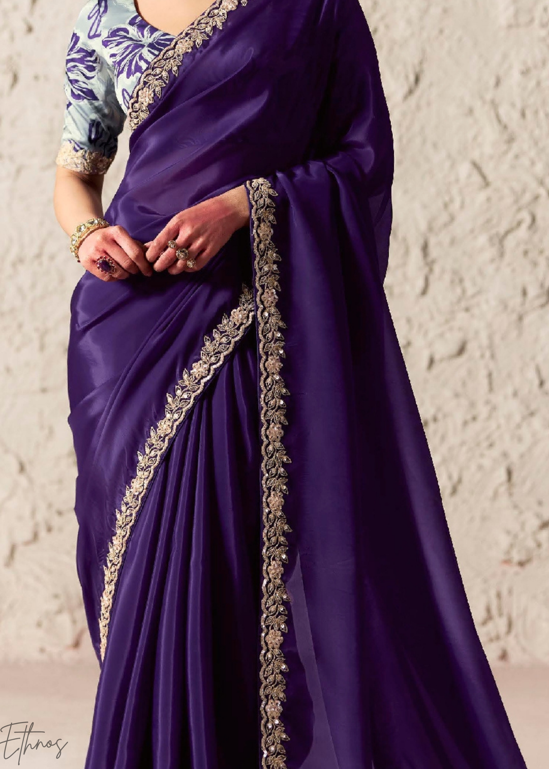 Royal Purple Embroidered Glass Tissue Designer Saree