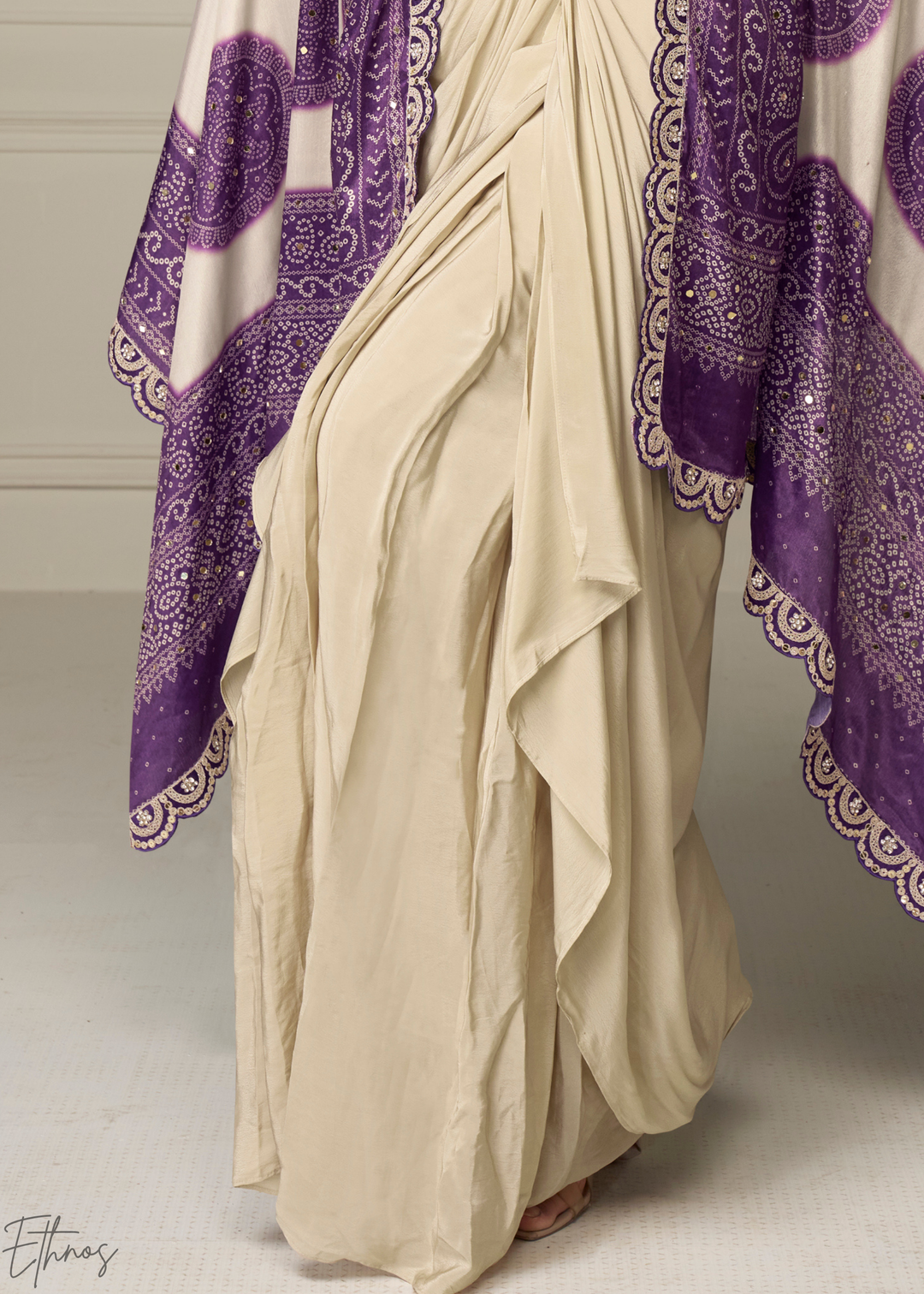 Royal Purple Foil Printed Chinon Cape Cowl Set