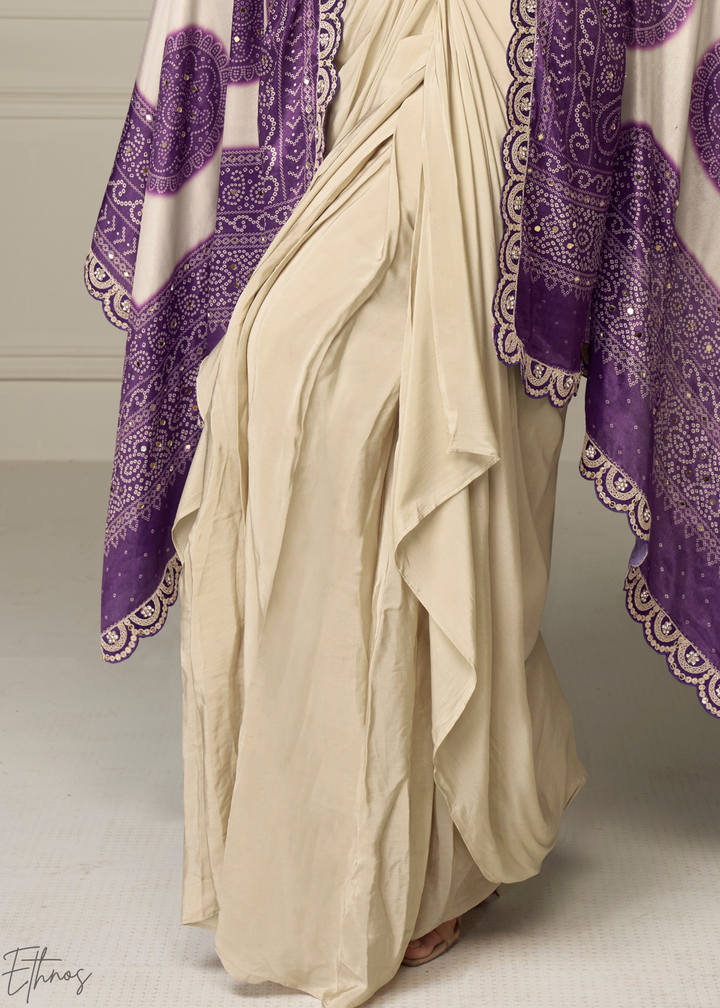 Royal Purple Foil Printed Chinon Cape Cowl Set