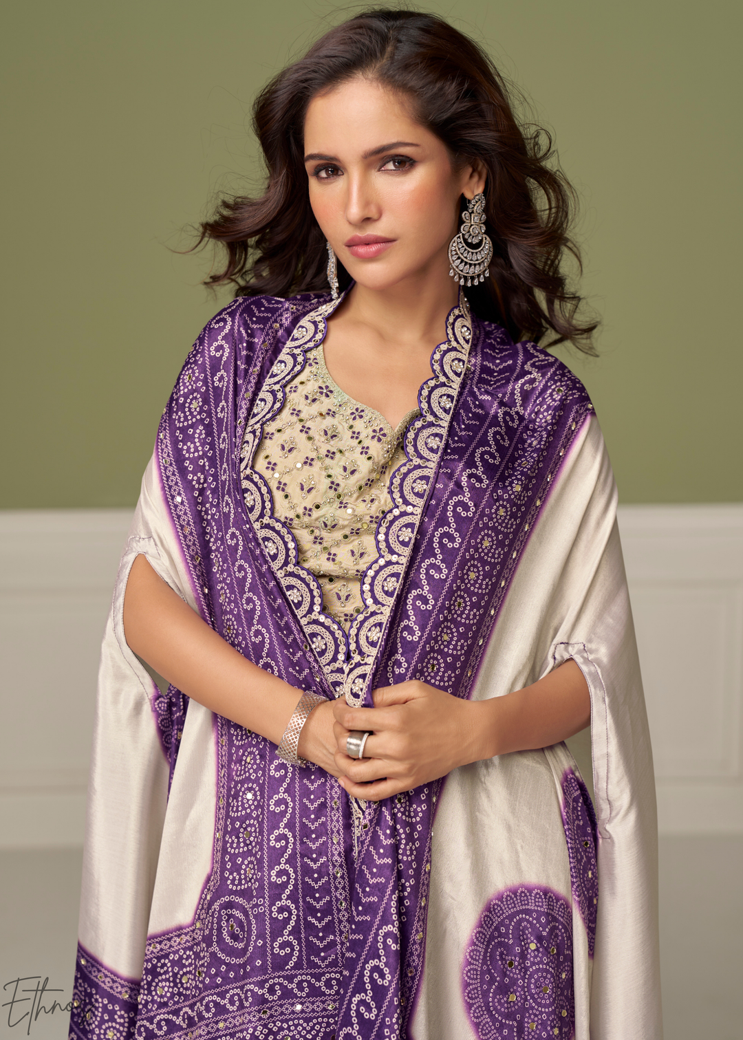 Royal Purple Foil Printed Chinon Cape Cowl Set