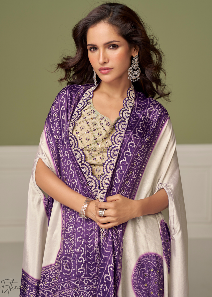 Royal Purple Foil Printed Chinon Cape Cowl Set