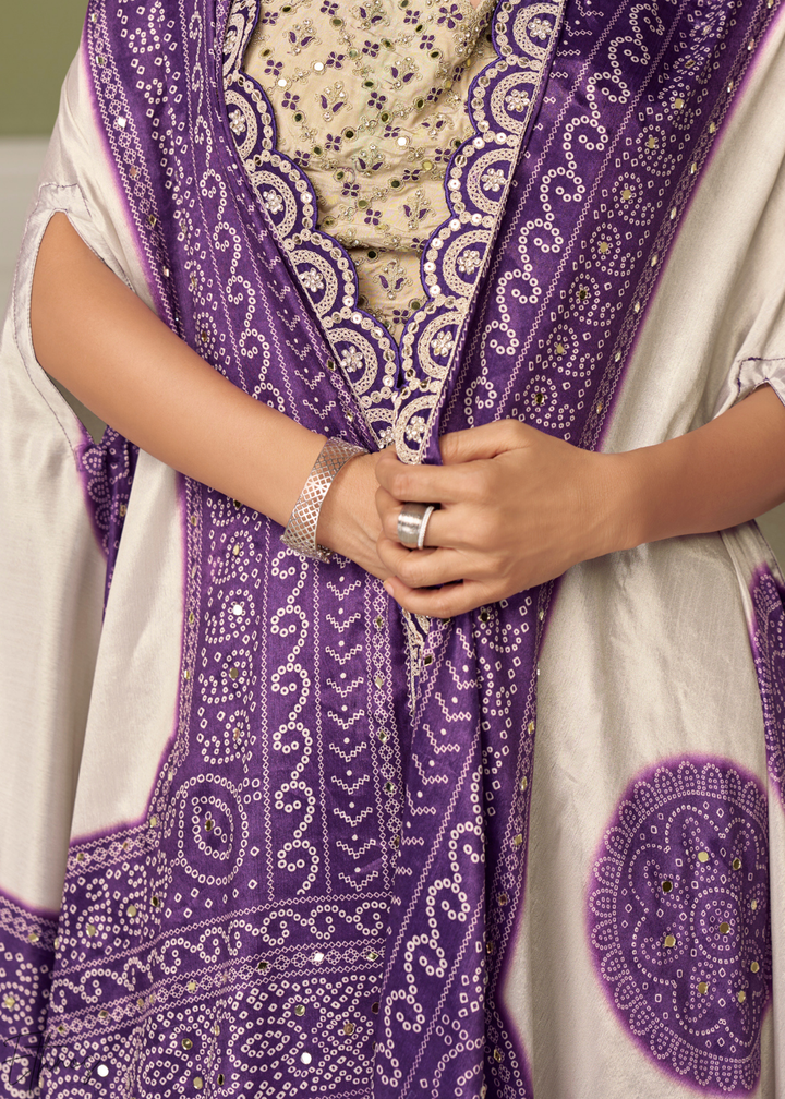 Royal Purple Foil Printed Chinon Cape Cowl Set