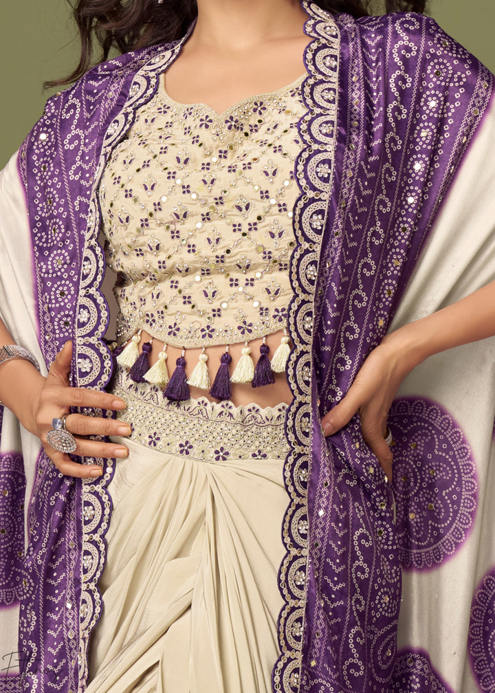 Royal Purple Foil Printed Chinon Cape Cowl Set