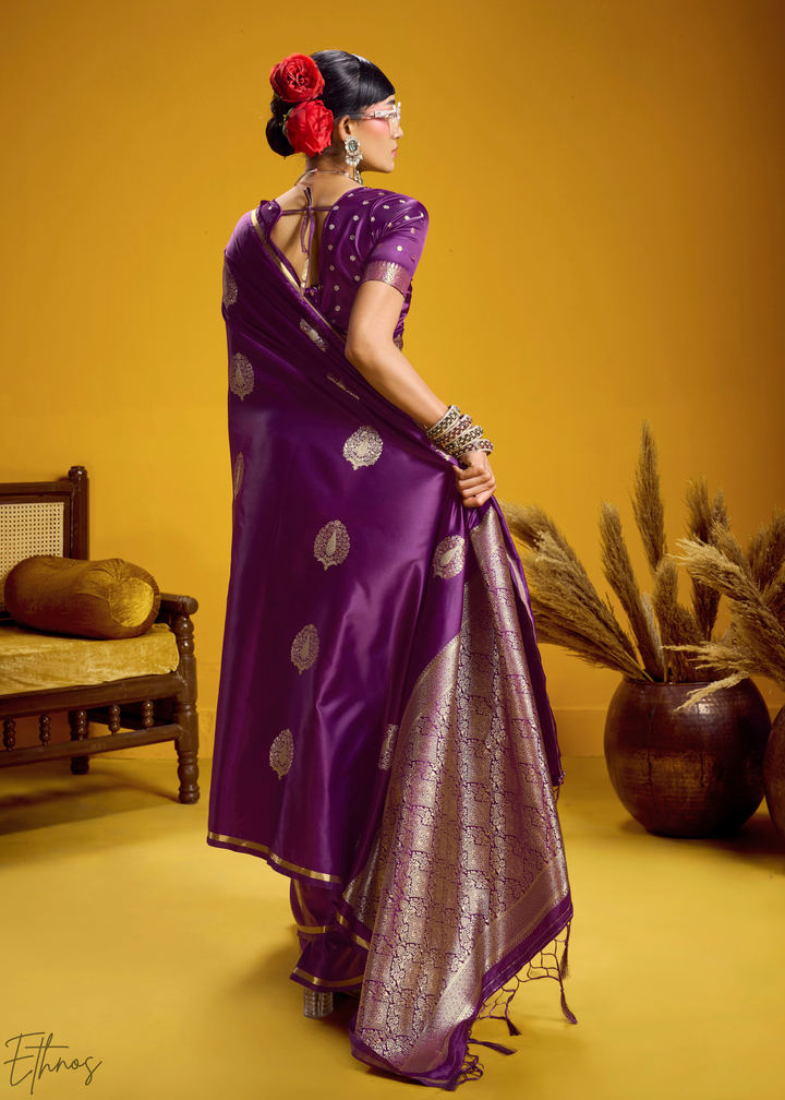 Royal Purple Gold-Infused Jacquard Satin Silk Saree