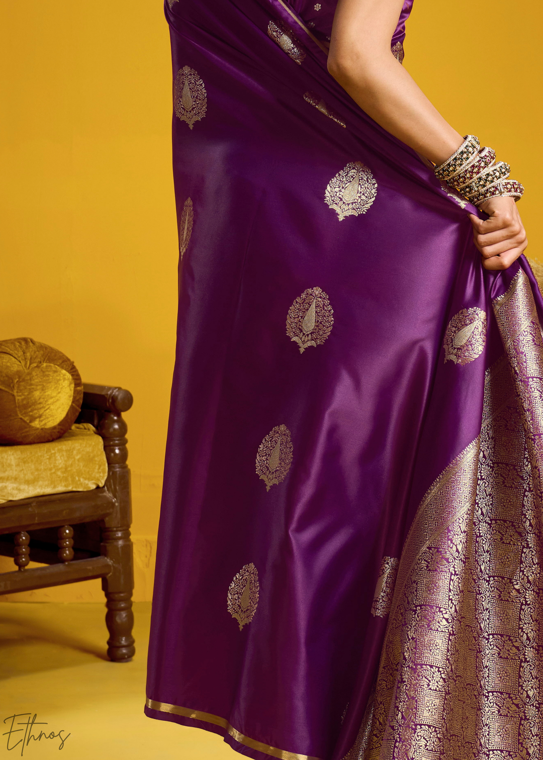 Royal Purple Gold-Infused Jacquard Satin Silk Saree