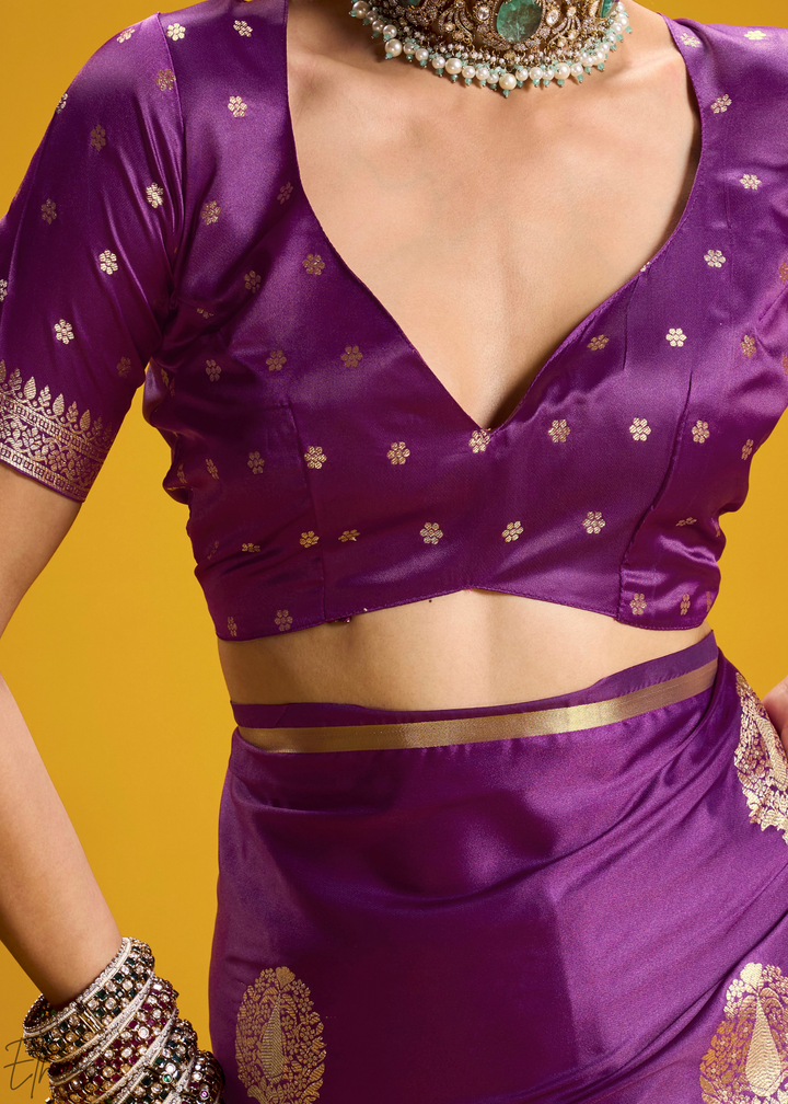 Royal Purple Gold-Infused Jacquard Satin Silk Saree