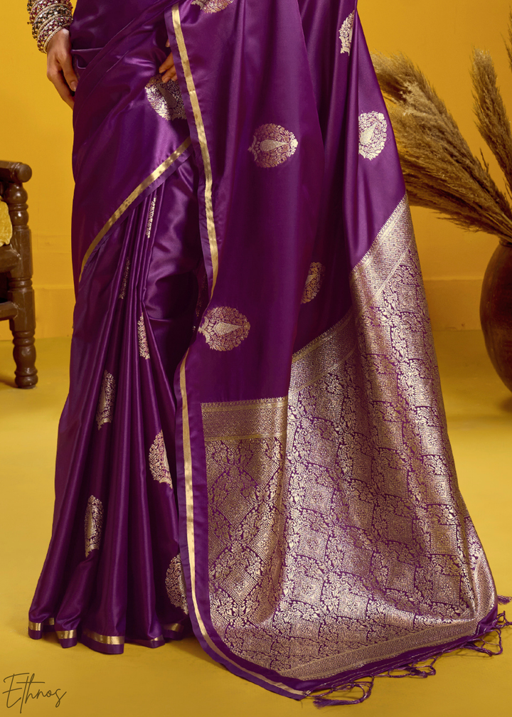 Royal Purple Gold-Infused Jacquard Satin Silk Saree