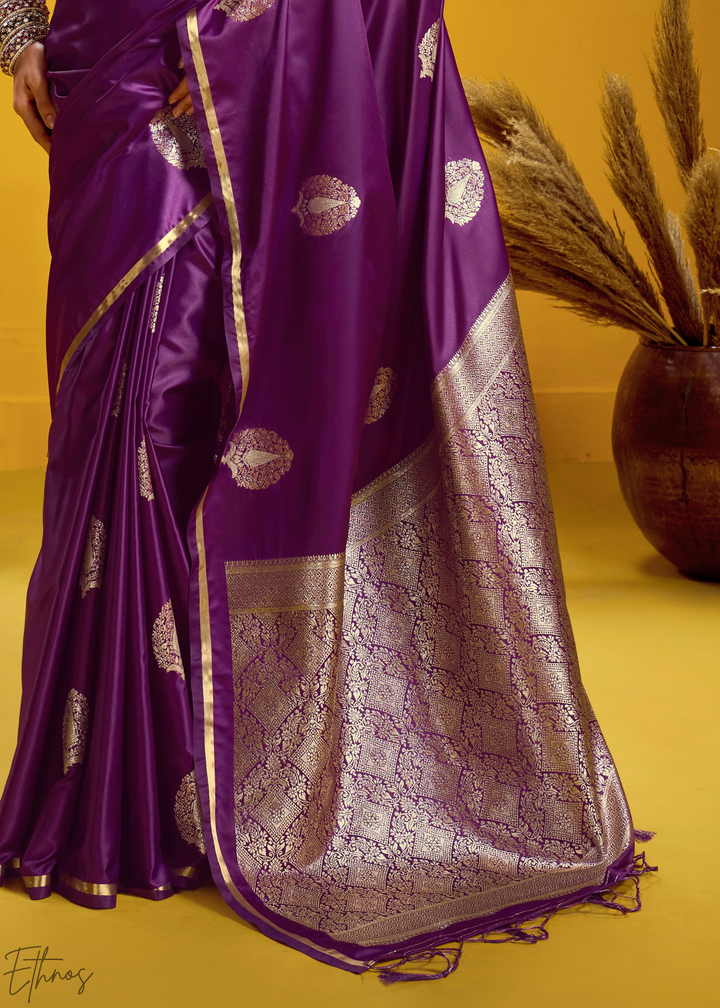Royal Purple Gold-Infused Jacquard Satin Silk Saree