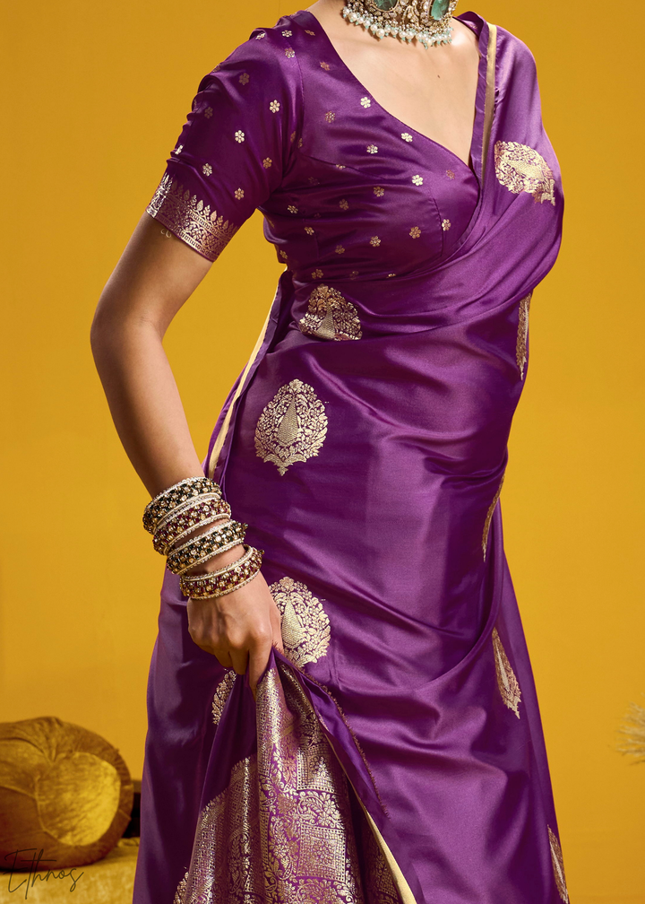 Royal Purple Gold-Infused Jacquard Satin Silk Saree