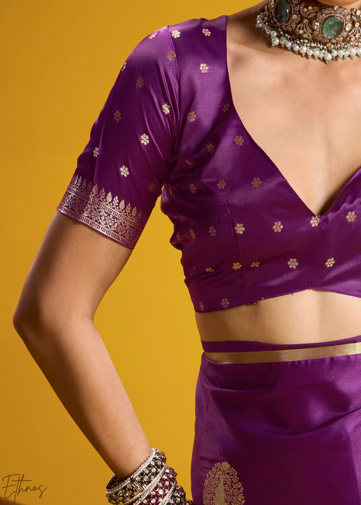 Royal Purple Gold-Infused Jacquard Satin Silk Saree