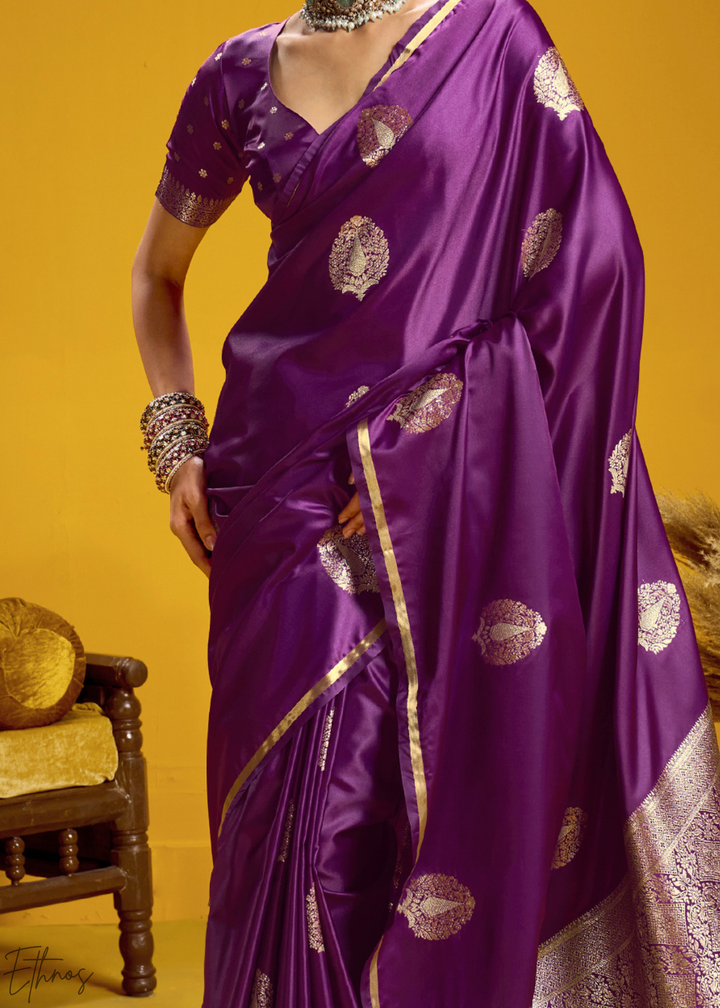 Royal Purple Gold-Infused Jacquard Satin Silk Saree