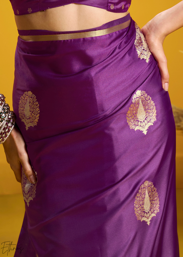 Royal Purple Gold-Infused Jacquard Satin Silk Saree