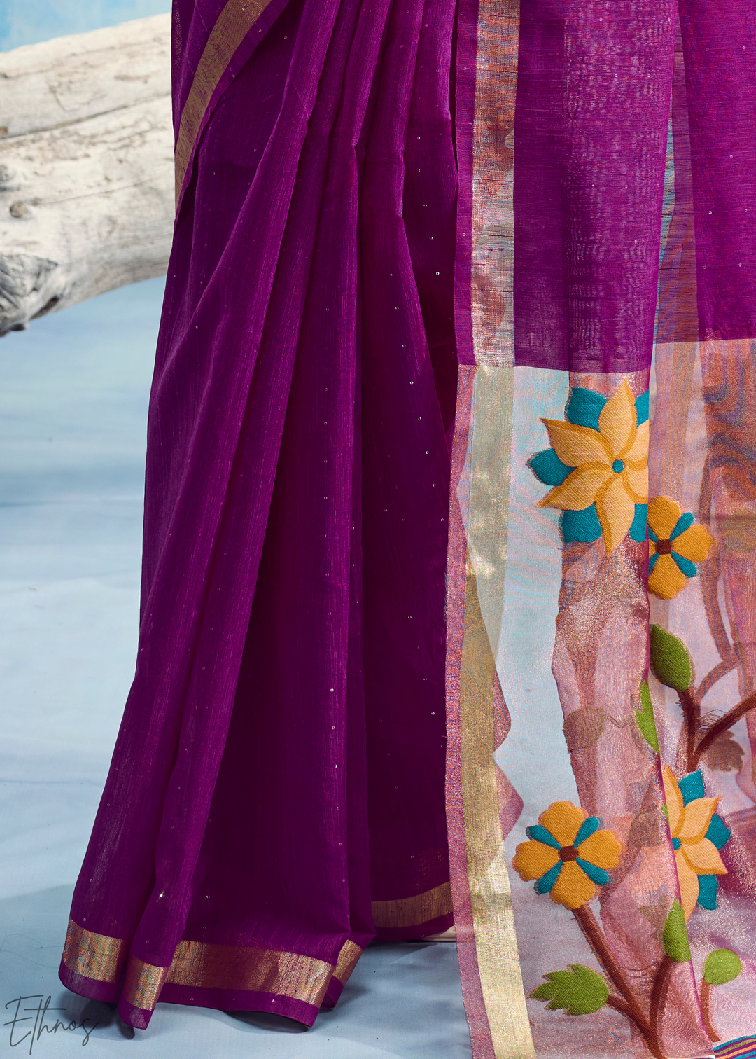 Royal Purple Jardin Woven Munga Silk Saree