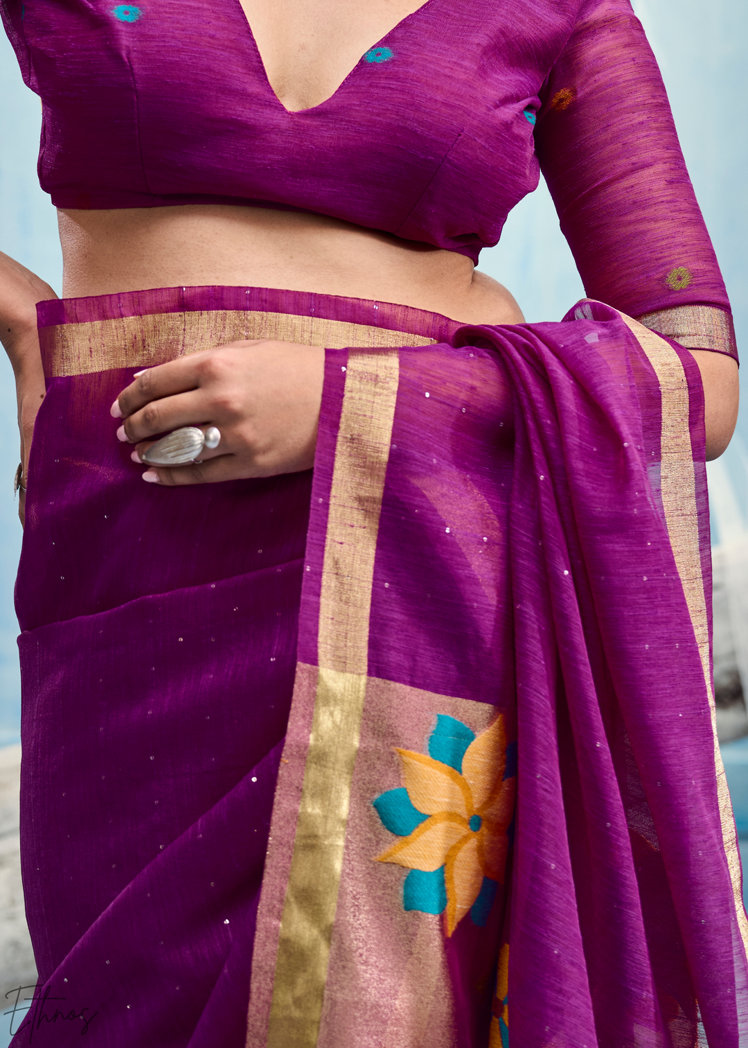 Royal Purple Jardin Woven Munga Silk Saree