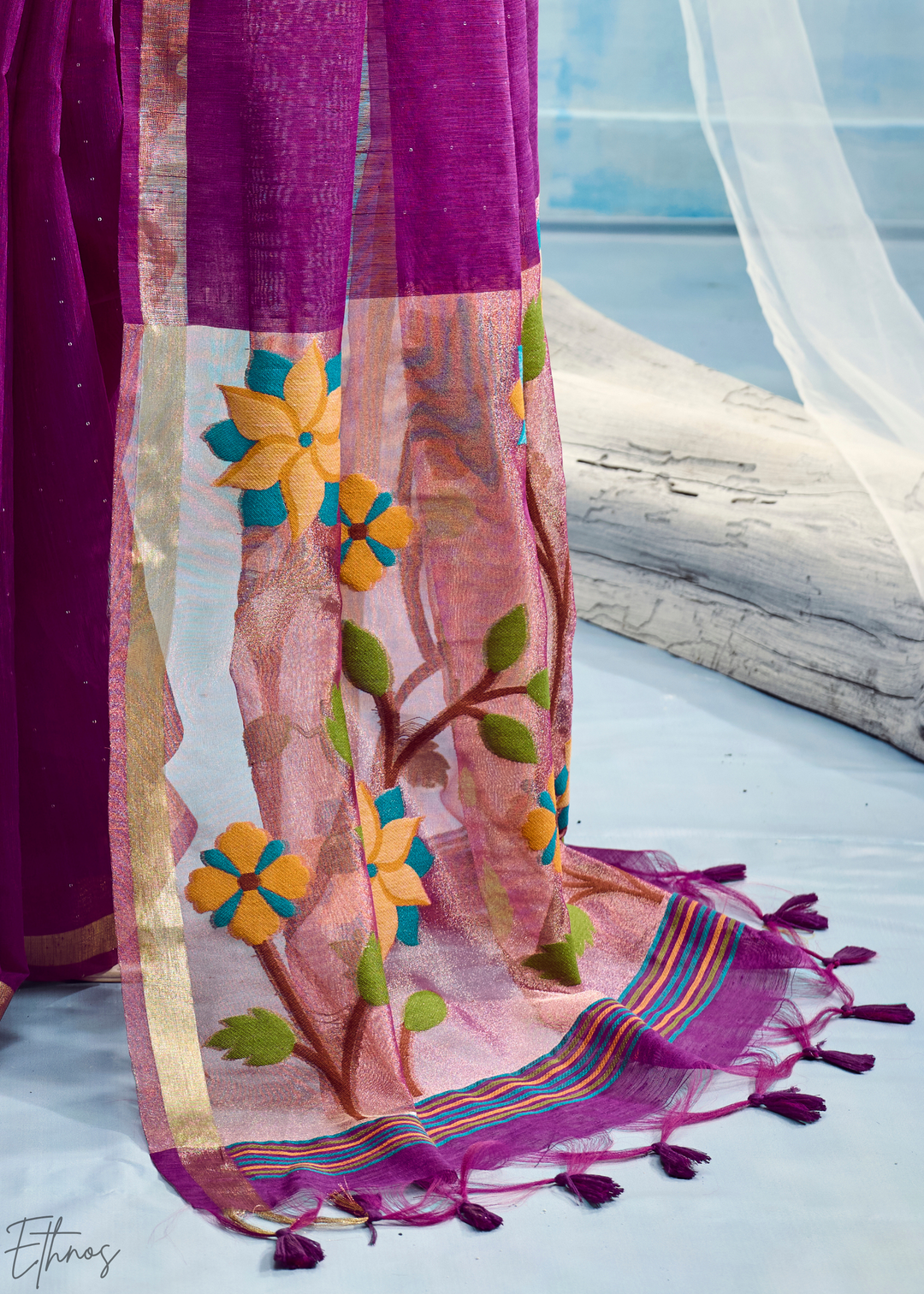 Royal Purple Jardin Woven Munga Silk Saree