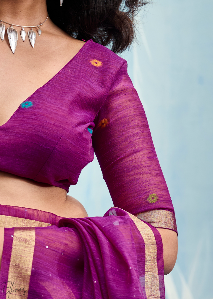 Royal Purple Jardin Woven Munga Silk Saree