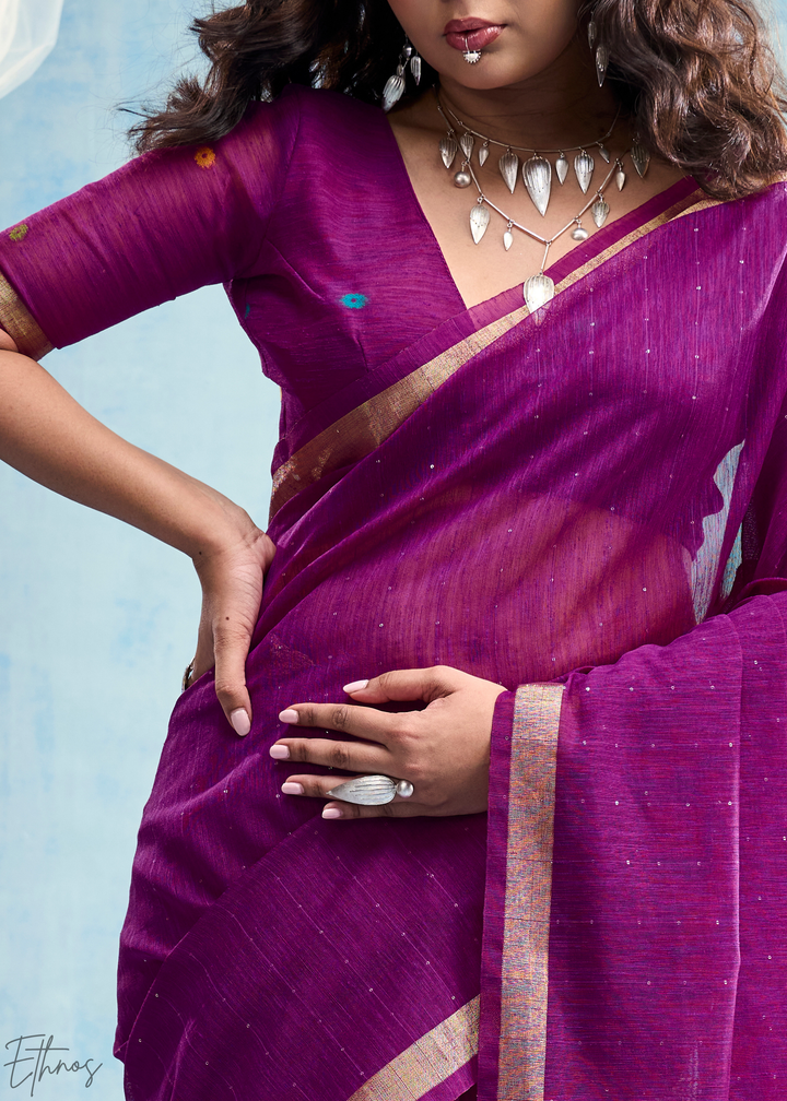 Royal Purple Jardin Woven Munga Silk Saree
