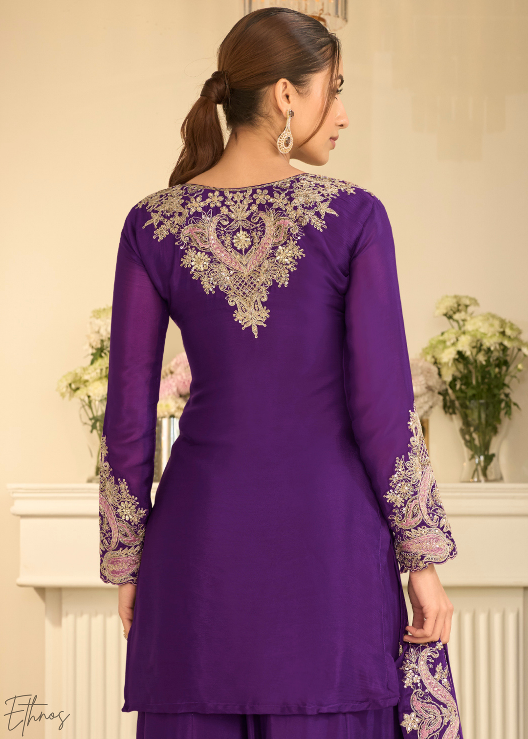 Royal Purple Majestic Baroque Georgette Sharara Suit