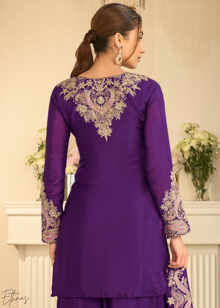 Royal Purple Majestic Baroque Georgette Sharara Suit