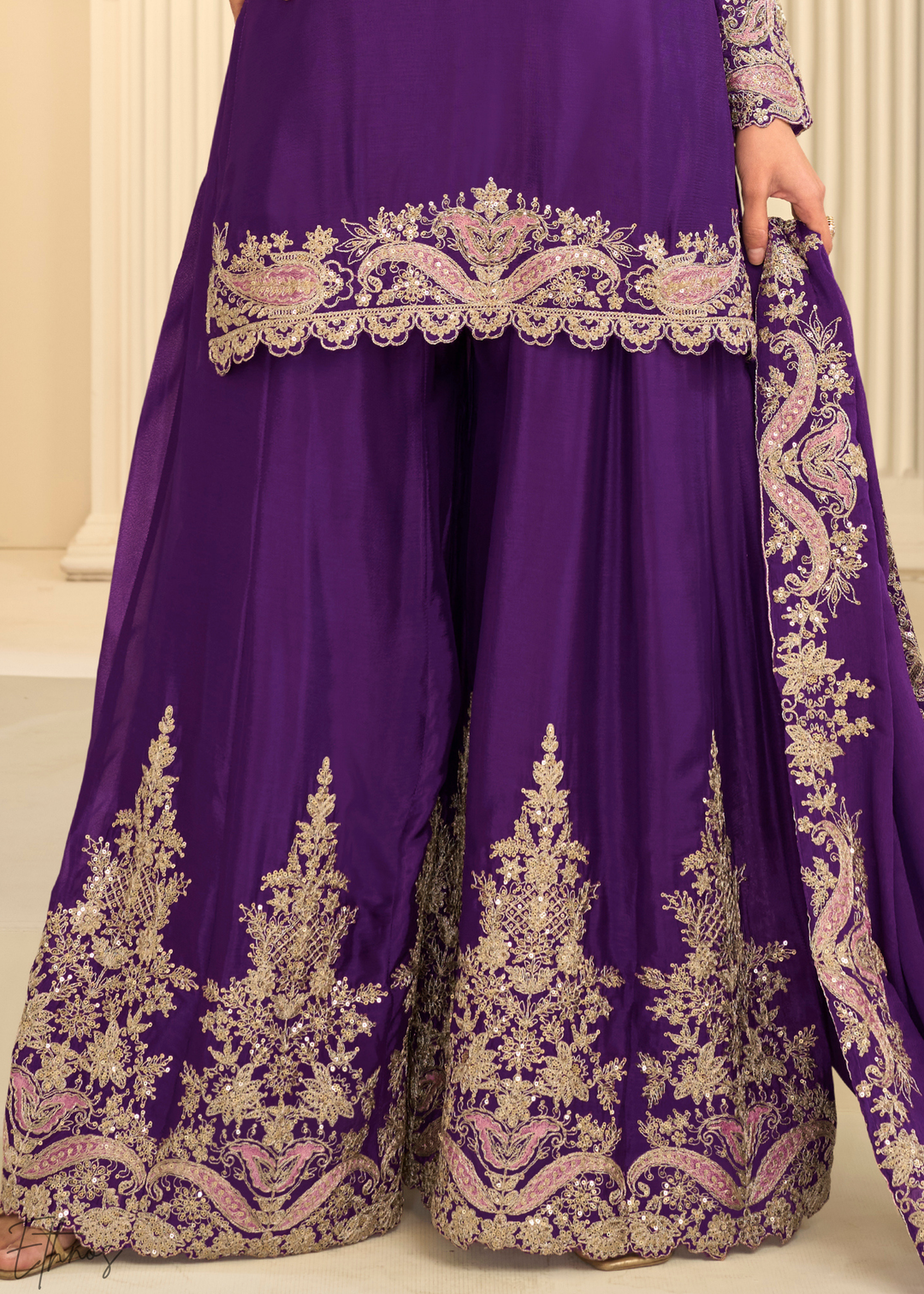 Royal Purple Majestic Baroque Georgette Sharara Suit