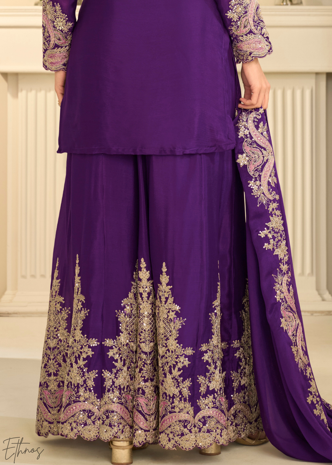 Royal Purple Majestic Baroque Georgette Sharara Suit