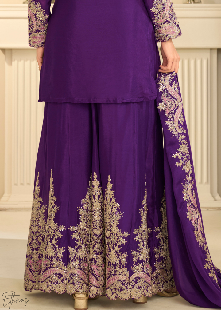 Royal Purple Majestic Baroque Georgette Sharara Suit