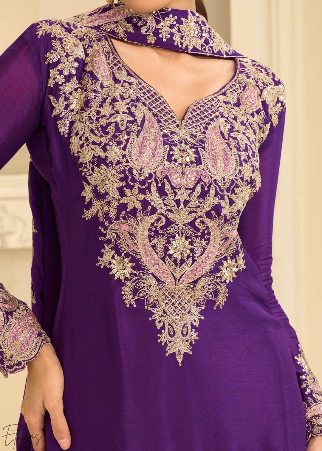 Royal Purple Majestic Baroque Georgette Sharara Suit