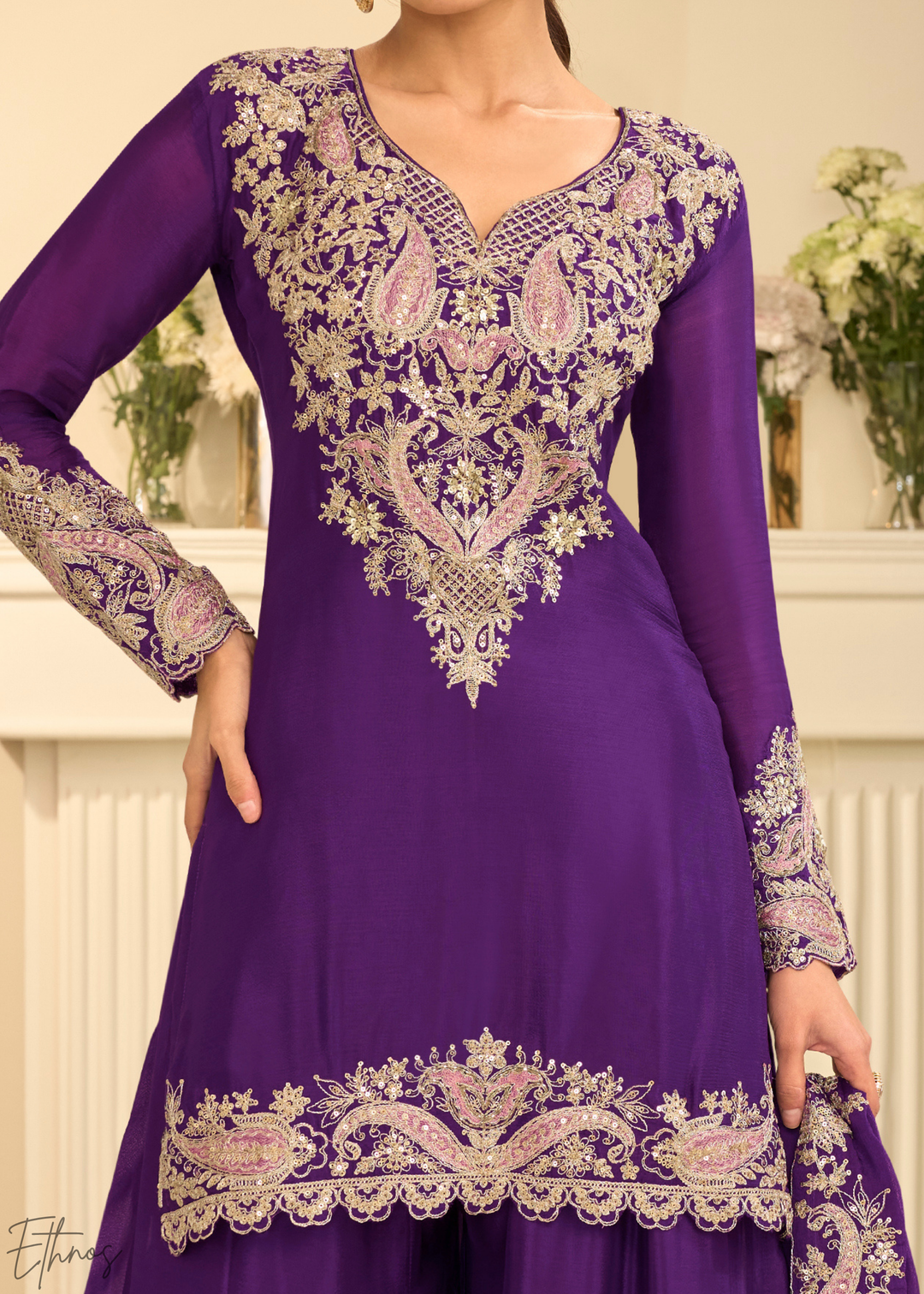 Royal Purple Majestic Baroque Georgette Sharara Suit