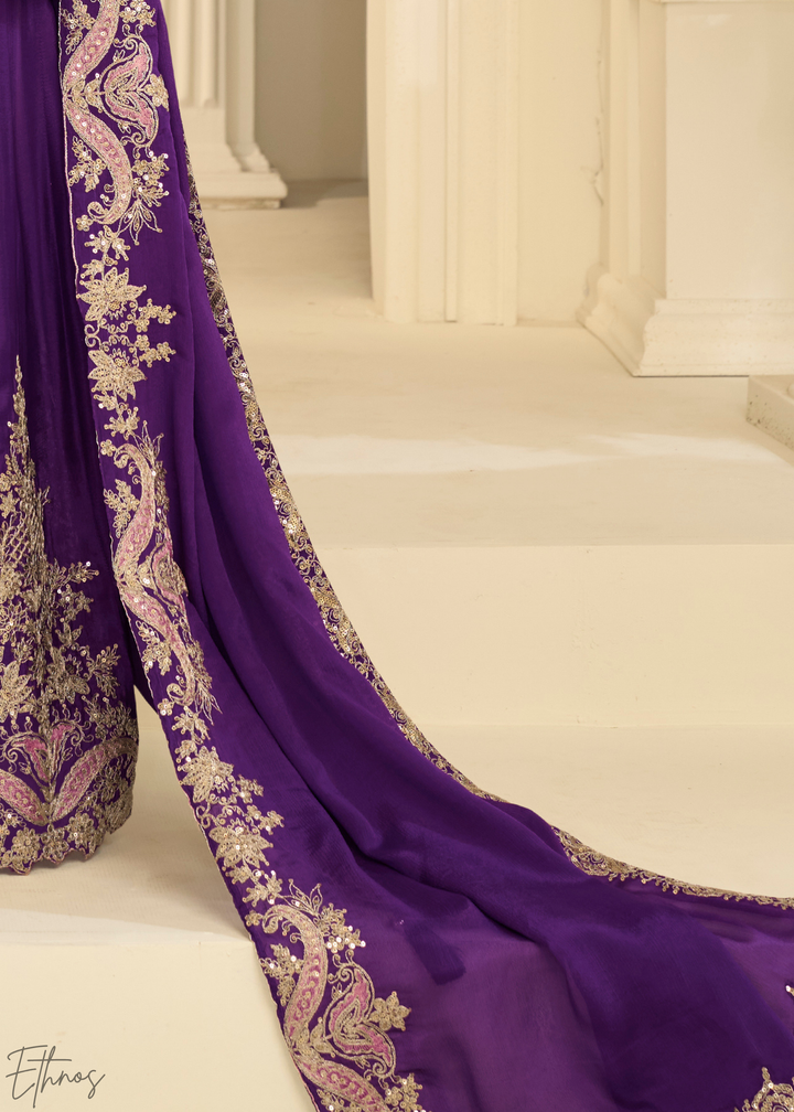 Royal Purple Majestic Baroque Georgette Sharara Suit