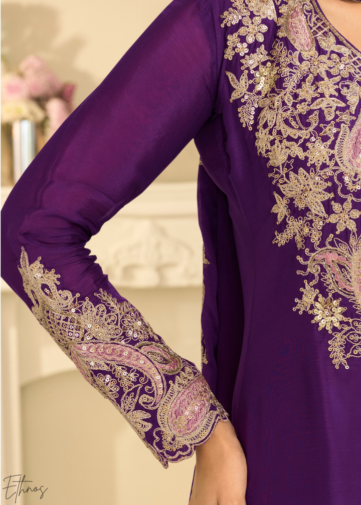 Royal Purple Majestic Baroque Georgette Sharara Suit