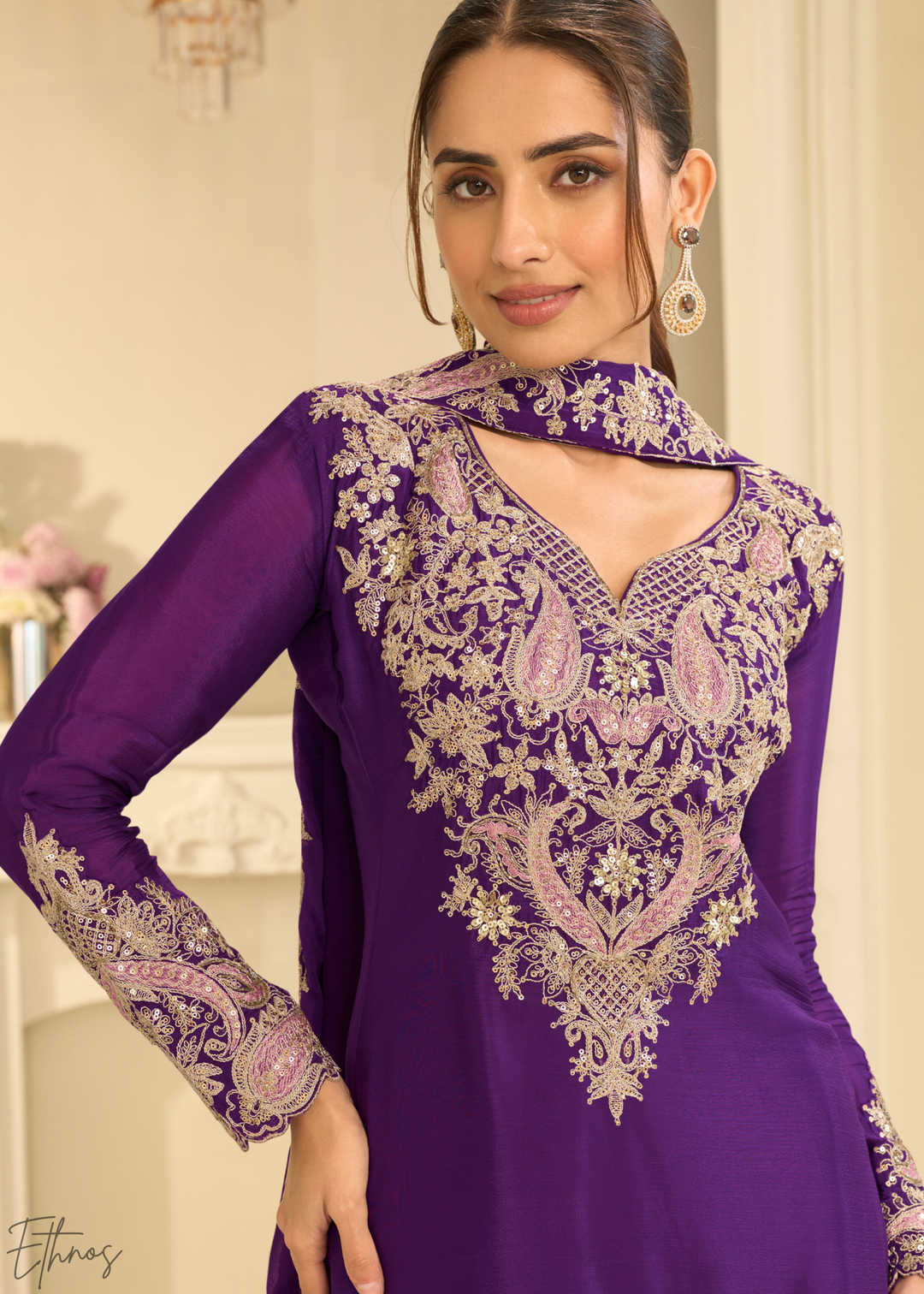 Royal Purple Majestic Baroque Georgette Sharara Suit