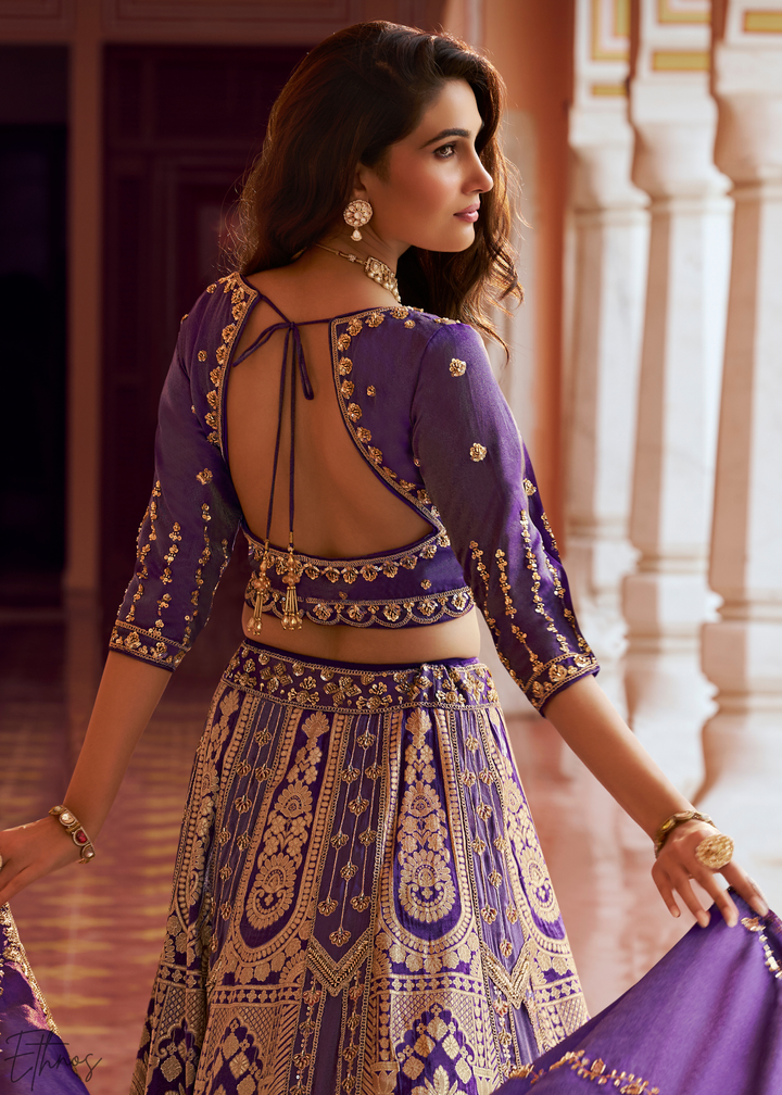 Royal Purple Paisley Weave Banarasi Silk Lehenga Choli