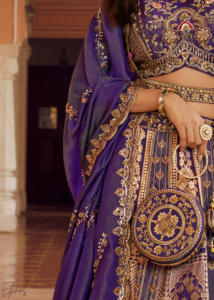 Royal Purple Paisley Weave Banarasi Silk Lehenga Choli