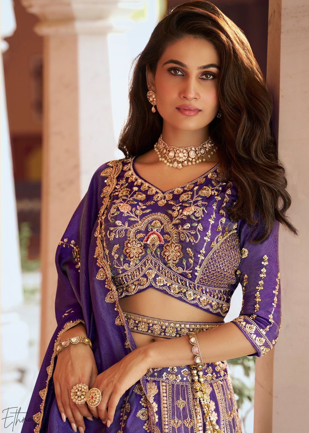 Royal Purple Paisley Weave Banarasi Silk Lehenga Choli