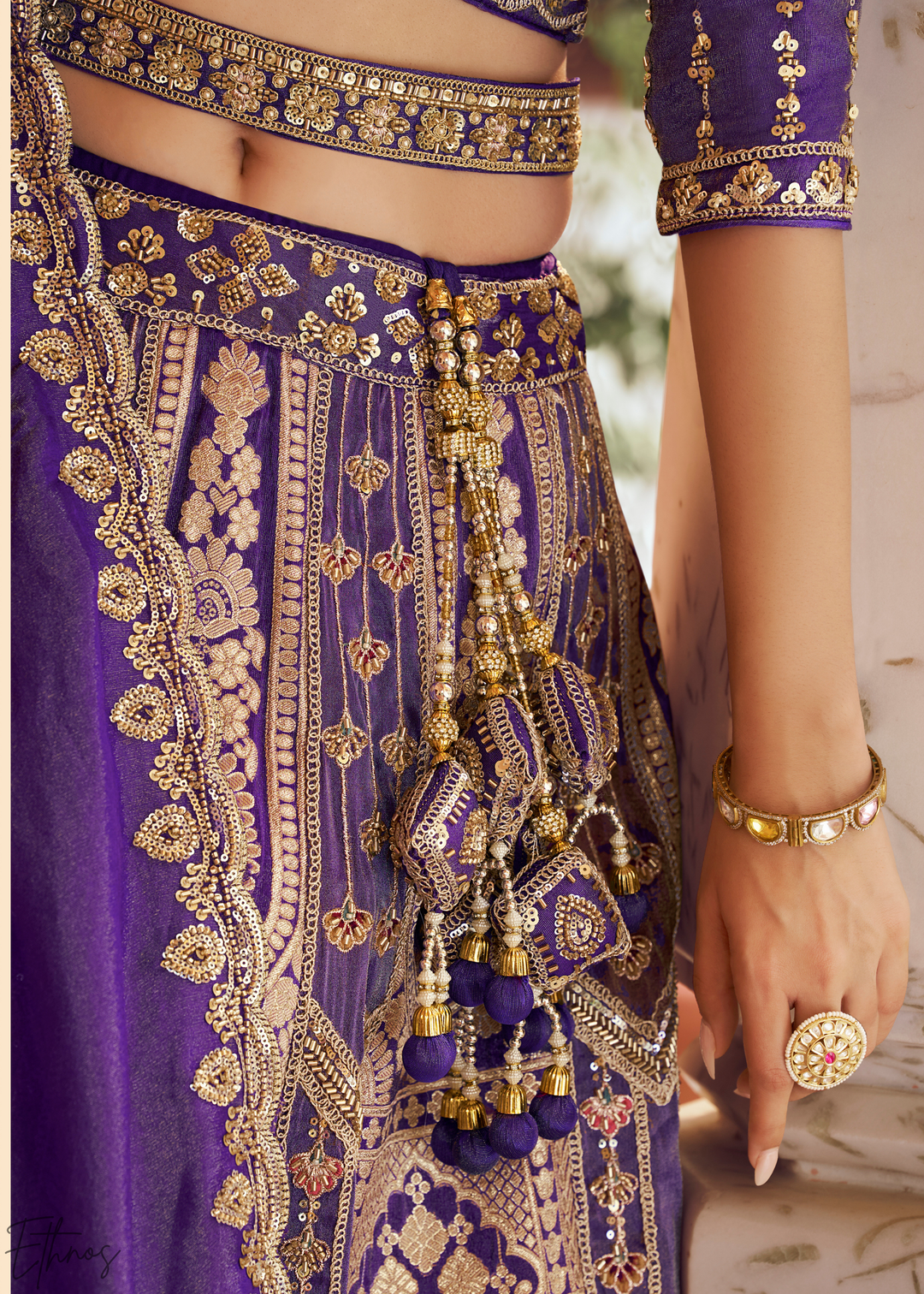 Royal Purple Paisley Weave Banarasi Silk Lehenga Choli