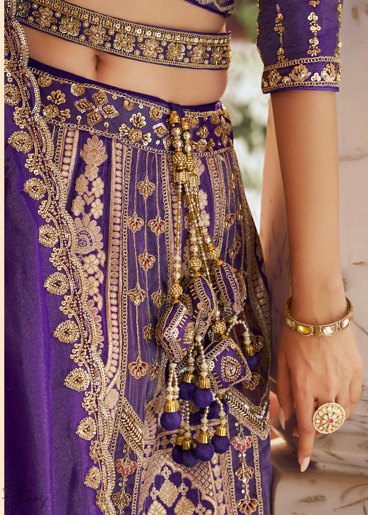 Royal Purple Paisley Weave Banarasi Silk Lehenga Choli