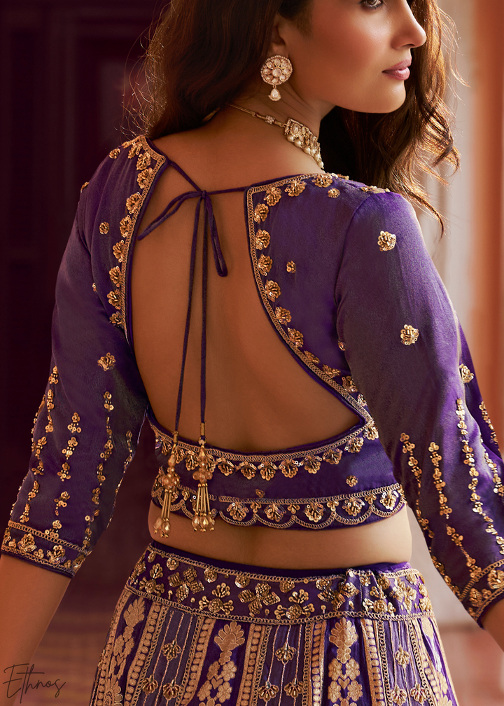 Royal Purple Paisley Weave Banarasi Silk Lehenga Choli