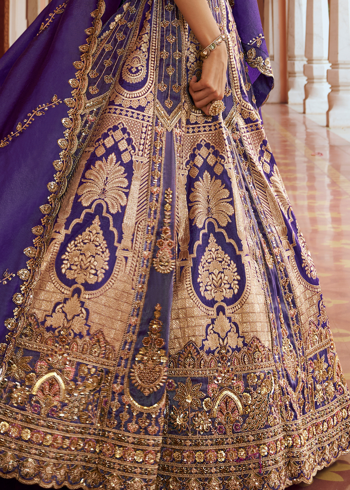 Royal Purple Paisley Weave Banarasi Silk Lehenga Choli
