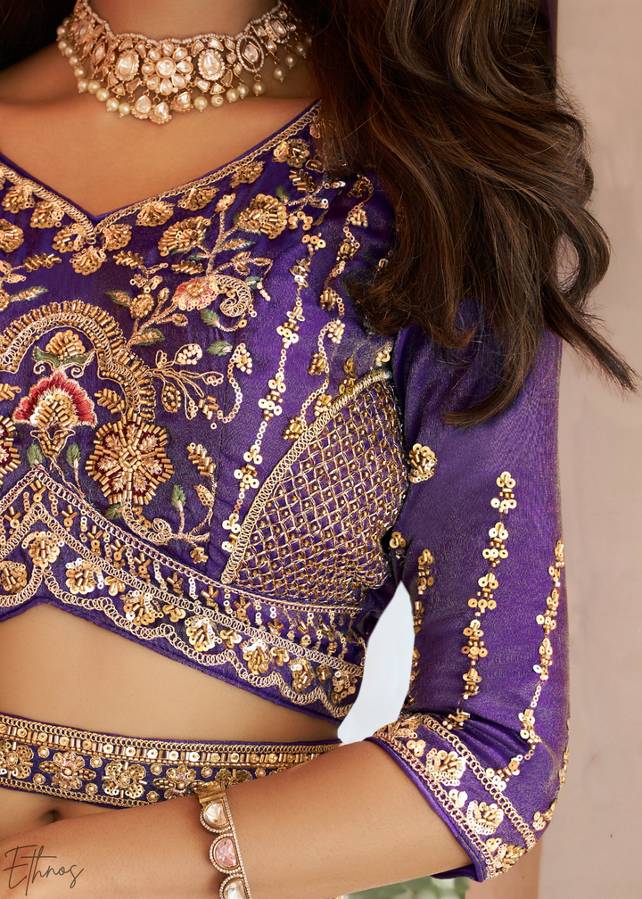 Royal Purple Paisley Weave Banarasi Silk Lehenga Choli