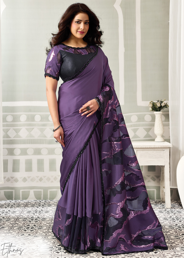 Royal Purple Jacquard Satin Silk Saree