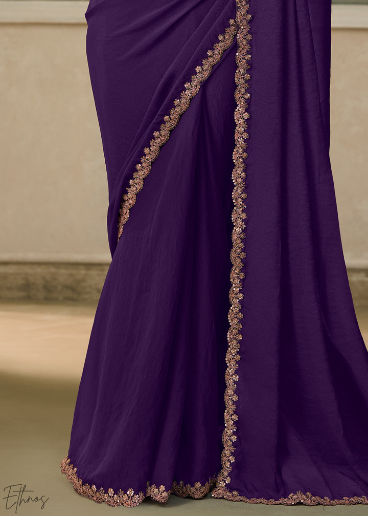 Royal Purple Ruffle Border Georgette Saree