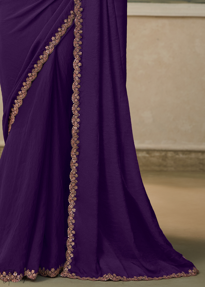 Royal Purple Ruffle Border Georgette Saree
