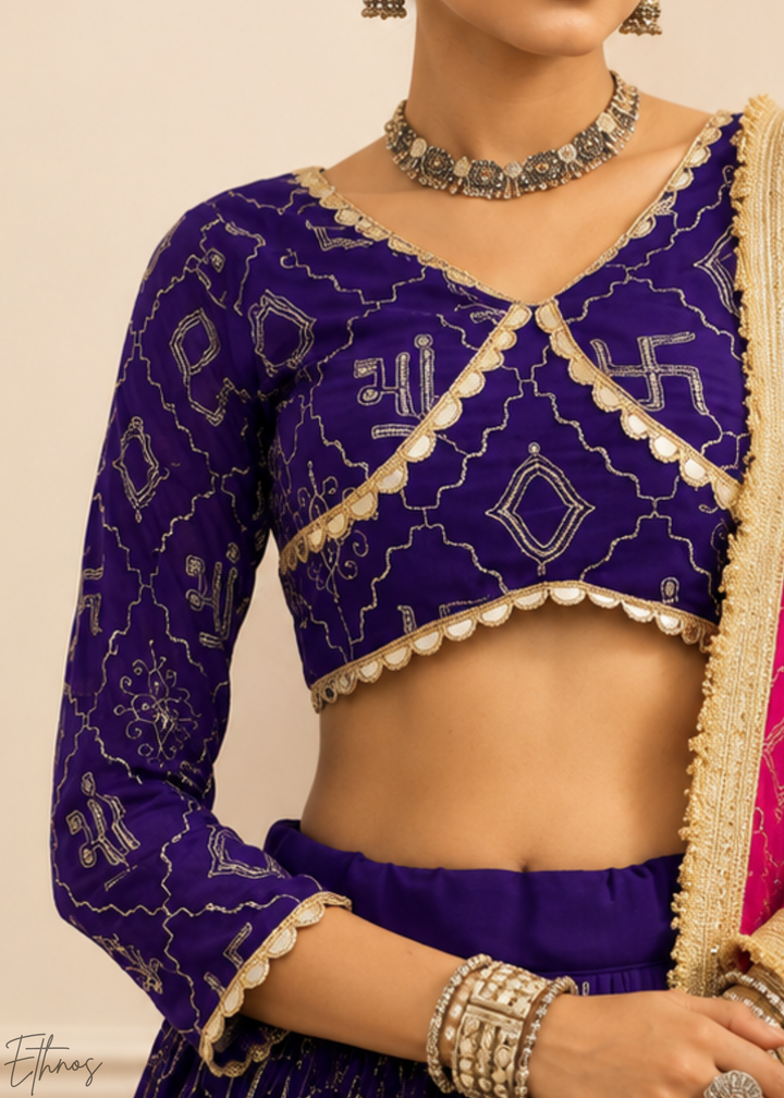 Royal Purple Traditional Paneled Border Faux Georgette Lehenga Choli