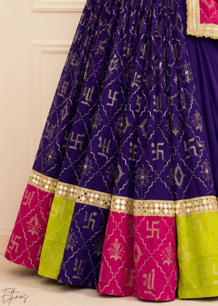 Royal Purple Traditional Paneled Border Faux Georgette Lehenga Choli