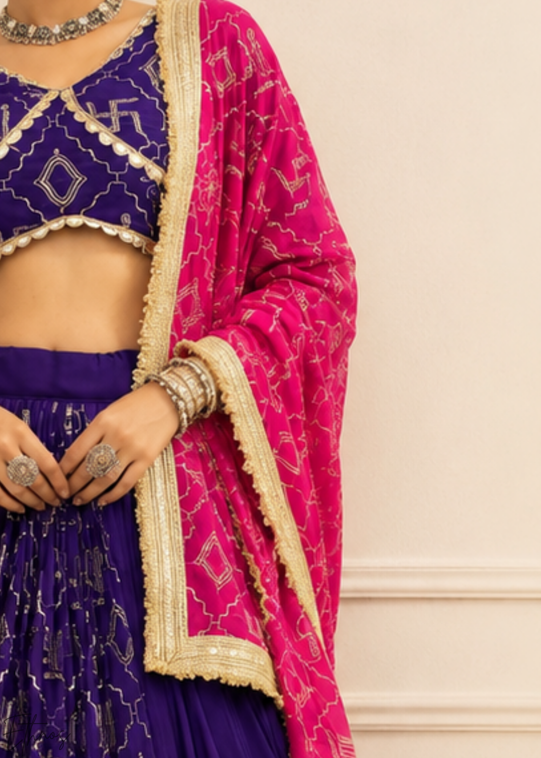 Royal Purple Traditional Paneled Border Faux Georgette Lehenga Choli
