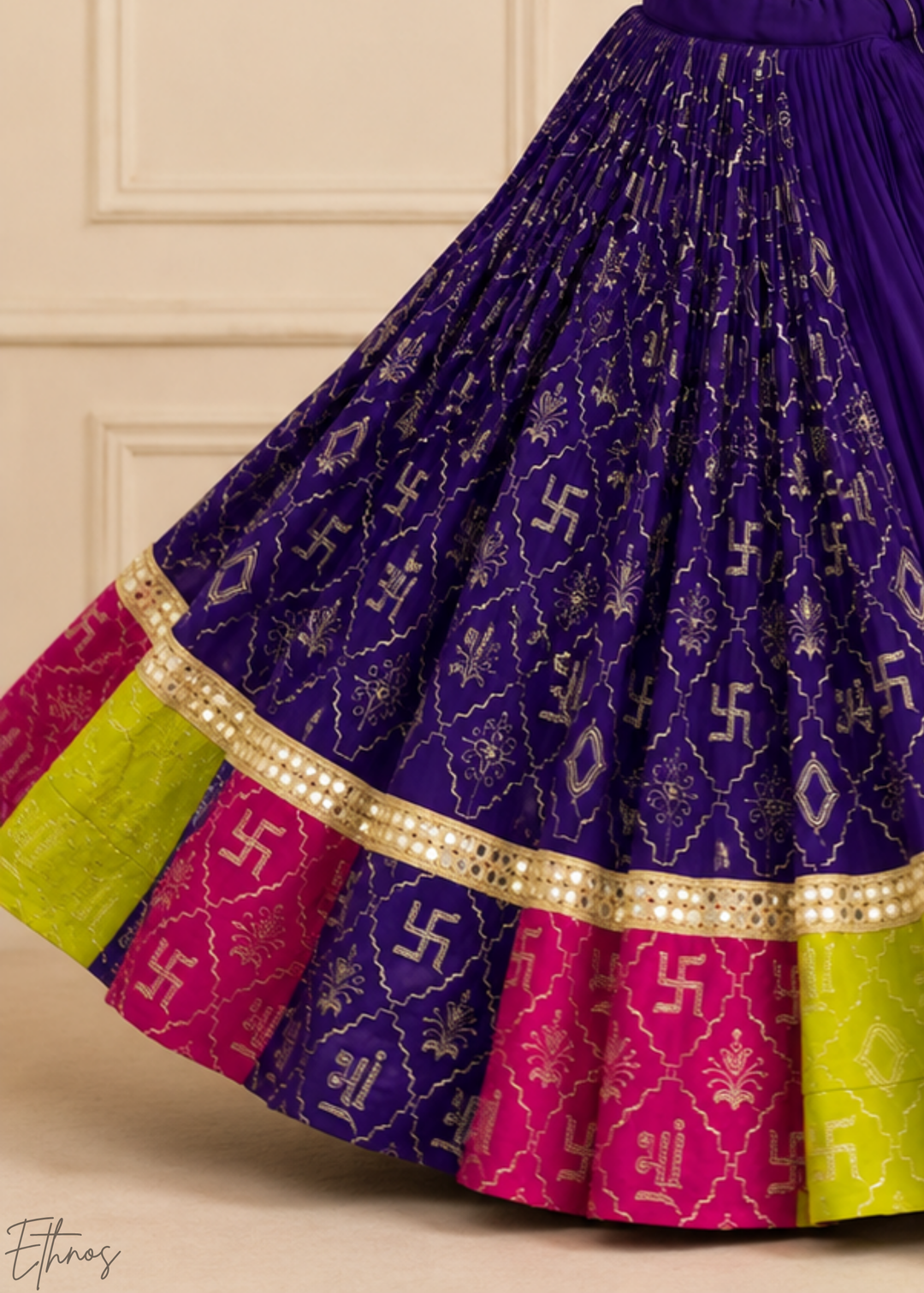 Royal Purple Traditional Paneled Border Faux Georgette Lehenga Choli