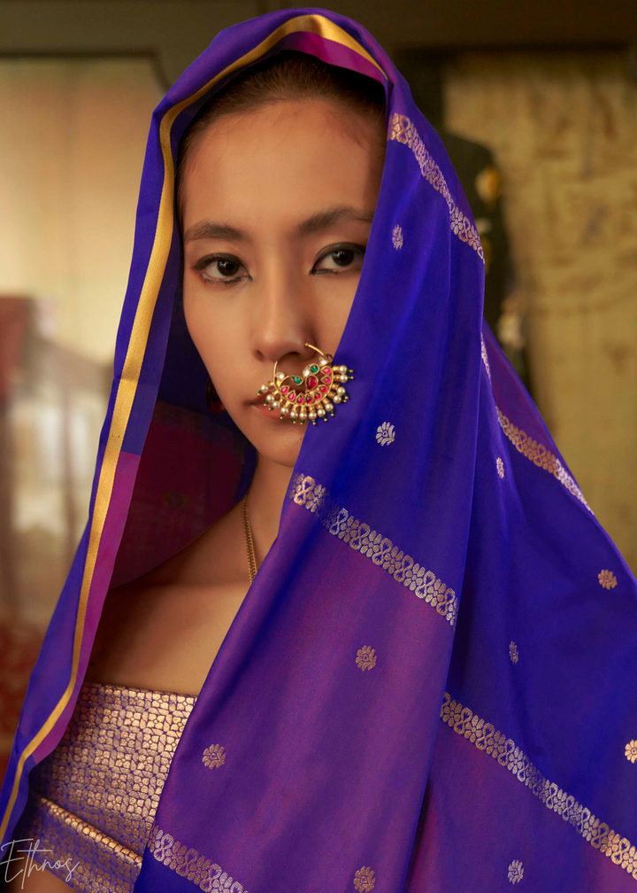 Royal Purple & Amethyst Geometric Rangkat Satin Saree